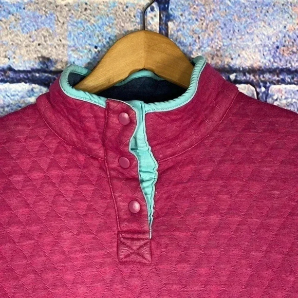 Women's Pink Quilted Half Button Down Sweatshirt - Picture 3 of 6